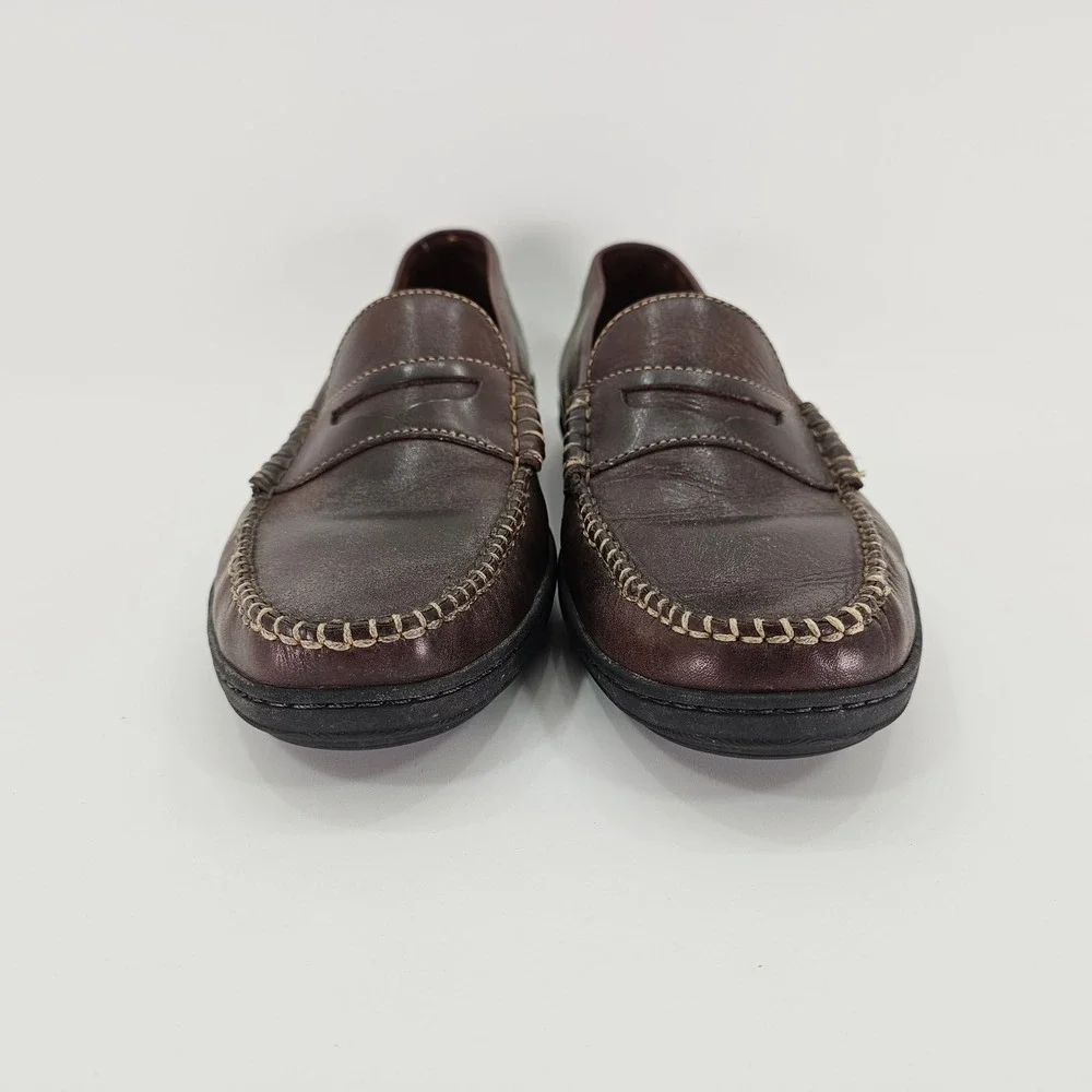 Cole Haan Mens Brown Leather Penny Loafers Moc Toe Slip On Shoes Size 9 - Picture 2 of 9